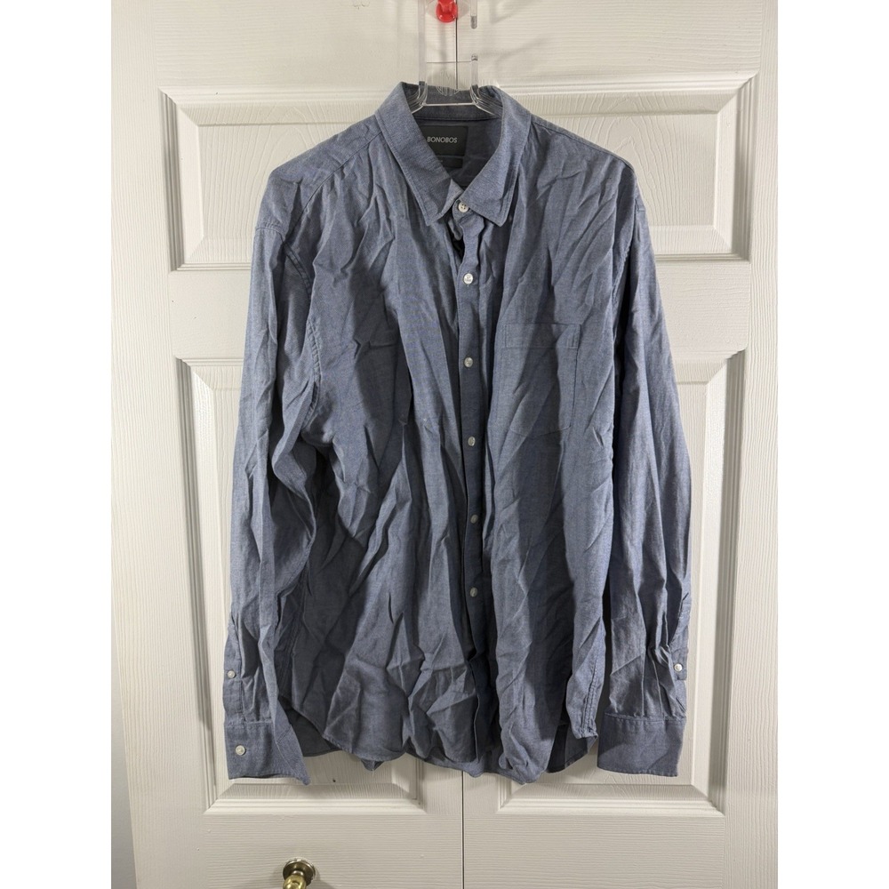 Bonobos Button-Front Shirt Slim Fit Gray Cotton Long Sleeve 2XL all cotton